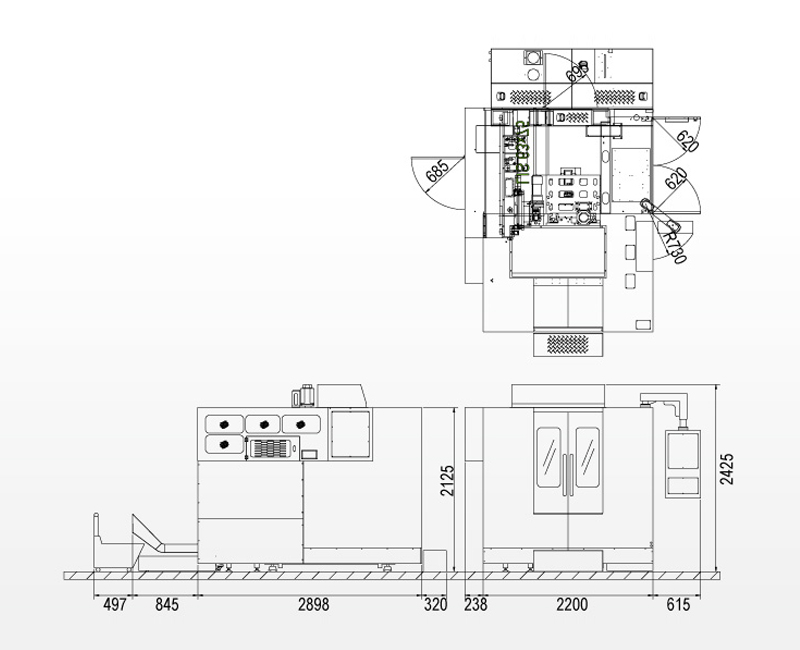   Horizontal CNC Machining Centre - Pinnacle LH500A - Floor Space Diagram